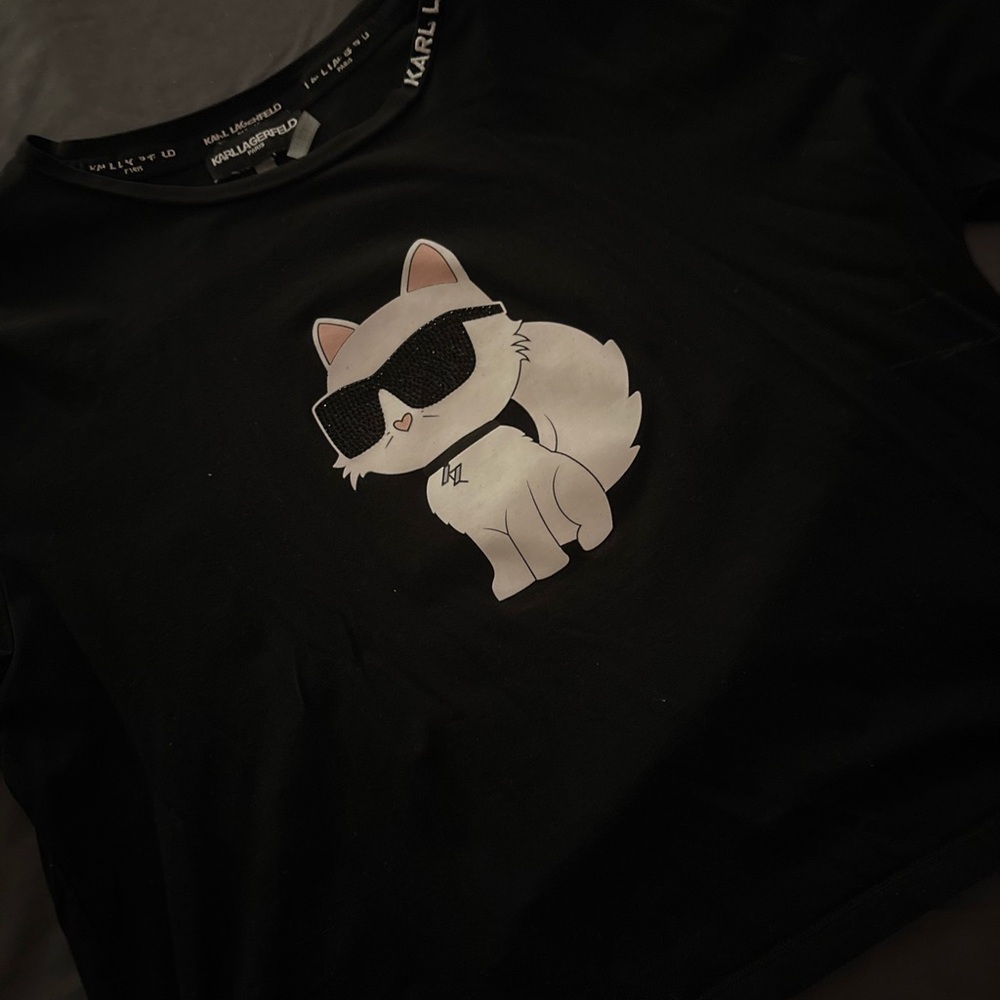 Karl Lagerfeld Black Tee with Cool Cat Design